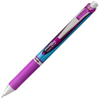 Pentel&#174; EnerGel RTX Retractable Liquid Gel Pen, .7mm Needle Point, Black/Gray Barrel, Violet Ink, EA