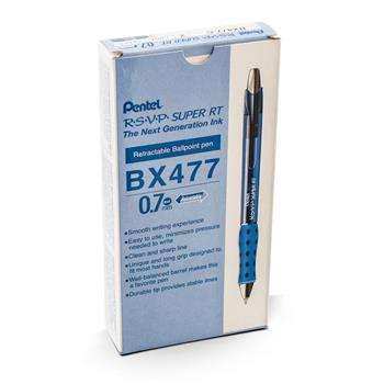 Pentel R.S.V.P. Super RT Retractable Ballpoint Pen, 0.7 mm, Blue Barrel/Ink, Dozen