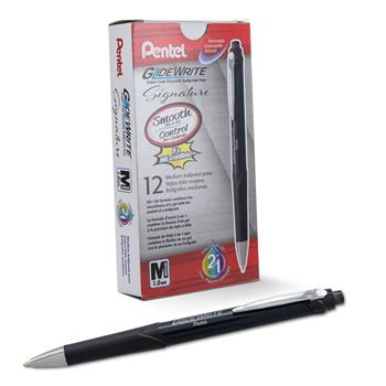 Pentel&#174; GlideWrite Signature 1.0mm Ballpoint Pen, Black, Black Gel-Based Ink, Dozen