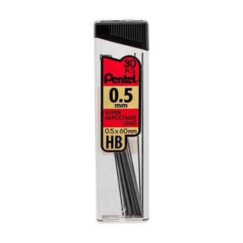 Pentel Super Hi-Polymer Lead Refills, 0.5mm, HB, Black, 30 Leads/Tube