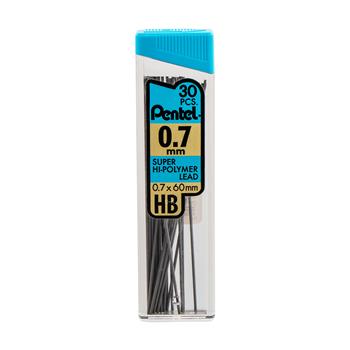 Pentel Super Hi-Polymer Lead Refills, 0.7mm, HB, Black, 30 Leads/Tube