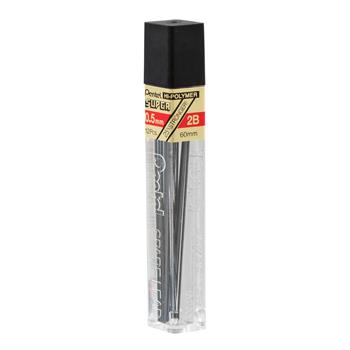 Pentel Super Hi-Polymer Lead Refills, 0.5mm, 2B, Black, 12 Leads/Tube