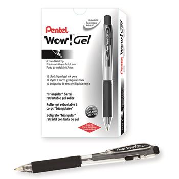 Pentel WOW! Retractable Gel Pen, .7mm, Translucent Barrel, Black Ink, Dozen