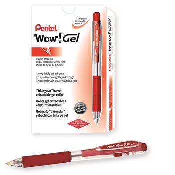 Pentel WOW! Retractable Gel Pen, .7mm, Translucent Barrel, Red Ink, Dozen