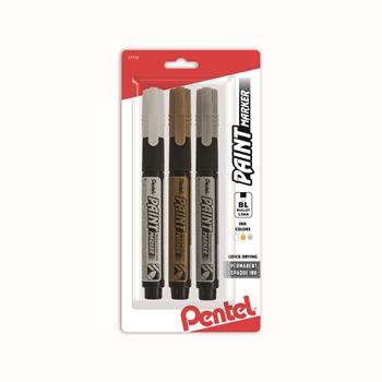 Pentel Opaque Bullet Tip Paint Markers, 0.3 mm Bullet Marker Point Size, Metallic Assorted, 3/PK