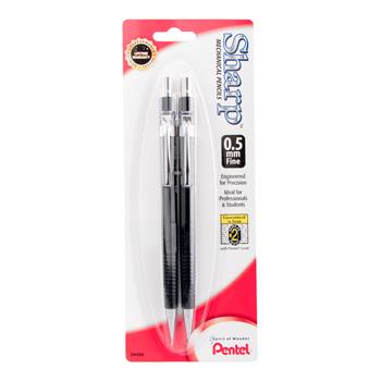 Pentel Sharp Mechanical Drafting Pencil, 0.5 mm, Black Barrel, 2/PK