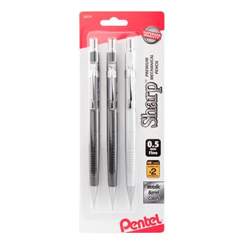 Pentel Sharp Mechanical Drafting Pencil, 0.5 mm, Assorted Barrels, 3/PK