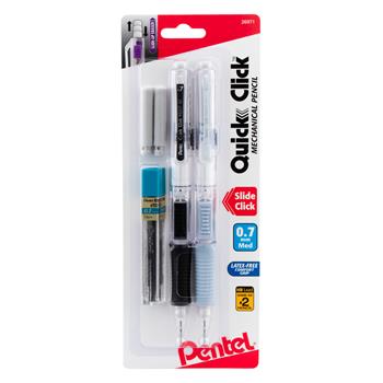 Pentel Quick Click™ Mechanical Pencil, Black/White, 2/PK