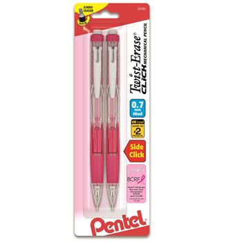 Pentel Pink Ribbon Twist-Erase CLICK Mechanical Pencil, 0.7 mm, 2/PK