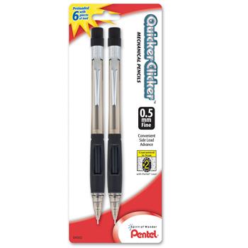 Pentel Quicker Clicker Mechanical Pencil, 0.5 mm, Smoke, 2/PK