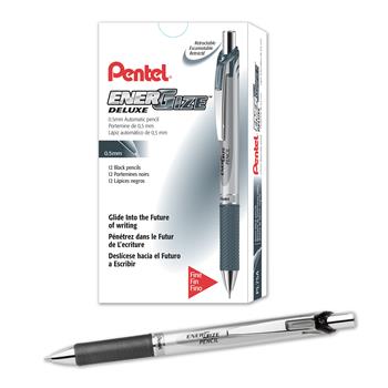 Pentel&#174; EnerGize Mechanical Pencils, #2 Lead, 0.5 mm Lead Diameter, Refillable, Silver Barrel, Dozen