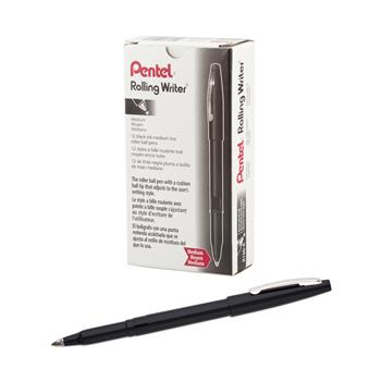 Pentel Rolling Writer Stick Roller Ball Pen, .8mm, Black Barrel/Ink, Dozen