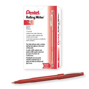 Pentel Rolling Writer Stick Roller Ball Pen, .8mm, Red Barrel/Ink, Dozen