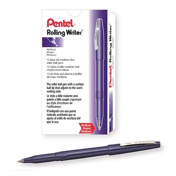 Pentel Rolling Writer Stick Roller Ball Pen, .8mm, Blue Barrel/Ink, Dozen