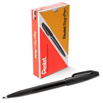 Pentel Sign Pen, .7mm, Black Barrel/Ink, Dozen