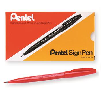 Pentel Sign Pen, .7mm, Red Barrel/Ink, Dozen
