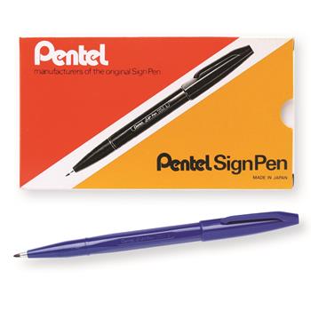 Pentel Sign Pen, .7mm, Blue Barrel/Ink, Dozen