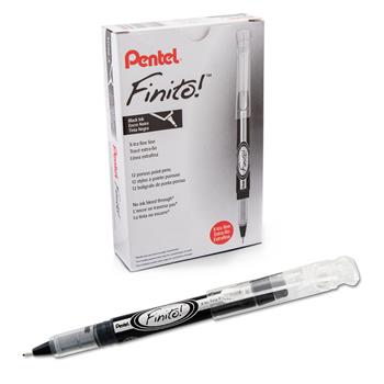 Pentel Finito! Porous Point Pen, .4mm, Black/Silver Barrel, Black Ink, Dozen