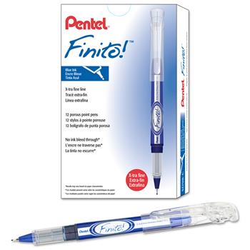 Pentel Finito! Porous Point Pen, .4mm, Blue/Silver Barrel, Blue Ink, Dozen