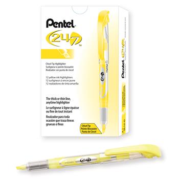 Pentel&#174; 24/7 Highlighter, Chisel Tip, Bright Yellow Ink, Dozen