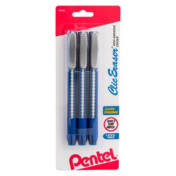 Pentel Clic Eraser Pencil-Style Grip Eraser, Assorted, 3/PK
