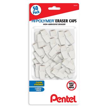 Pentel Erasers, Hi-Polymer, Cap, White, 50/Pack