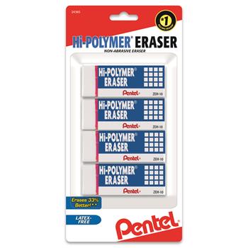 Pentel Erasers, Hi-Polymer, White, 4/Pack