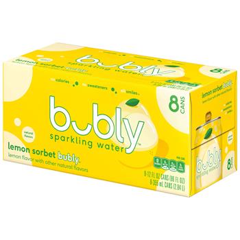 bubly Lemon Sorbet Flavored Sparkling Water, 12 oz, 8/Pack