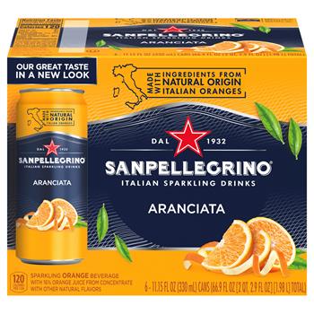 San Pellegrino Italian Sparkling Drink, Aranciata, 330 mL Cans, 6 Cans/Pack