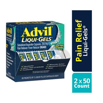 Advil Liqui-Gels Pain Reliever and Fever Reducer, 200mg Liquid Filled Ibuprofen Capsules, 2 Capsule Packets, 50 Packets/BX