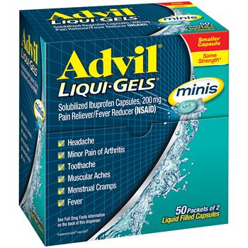 Advil Liqui-Gels Minis, Pain Reliever and Fever Reducer, 200mg Ibuprofen, 2 Liquid Filled Capsules per Pack, 50 Count