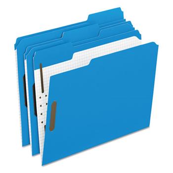 Pendaflex Colored Folders With Embossed Fasteners, 1/3 Cut, Letter, Blue/Grid Interior, 50/BX