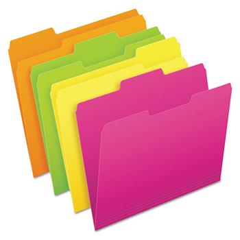 Pendaflex Glow File Folders, 1/3 Cut Top Tab, Letter, Assorted Colors, 24/Box