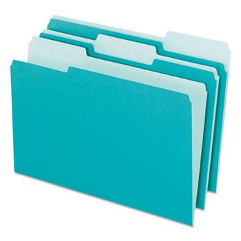 Pendaflex Interior File Folders, 1/3 Cut Top Tab, Letter, Aqua, 100/Box