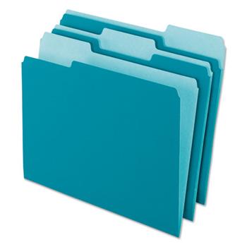 Pendaflex Interior File Folders, 1/3 Cut Top Tab, Letter, Teal, 100/Box