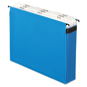 Pendaflex Nine-Section Hanging Folder, 5 1/4&quot;, Tabs and Labels, 1/3 Tab, Letter, Blue