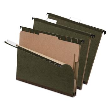 Pendaflex SureHook Reinforced Hanging Folder, 1 Divider, Letter, Standard Green, 10/Box