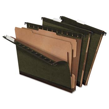 Pendaflex SureHook Reinforced Hanging Folder, 2 Dividers, Letter, Standard Green, 10/Box