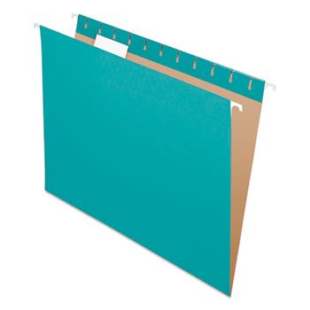 Pendaflex Essentials Colored Hanging Folders, 1/5 Tab, Letter, Aqua, 25/Box