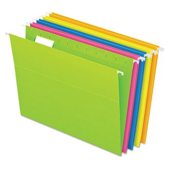 Pendaflex Glow Hanging File Folders, 1/5 Tab, Letter, Glow Assorted, 25/Box