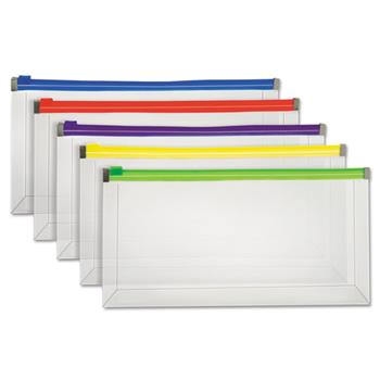 Globe-Weis Poly Zip Envelope, Check, Open Side, Assorted, 5/Pack