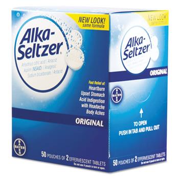 Alka-Seltzer Antacid &amp; Pain Relief Medicine, 2/Pack, 50 Packs/Box