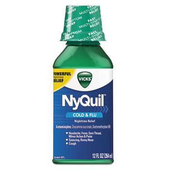 Vicks NyQuil™ Cold &amp; Flu Liquid, 12 oz. Bottle, 12 Bottles/Carton
