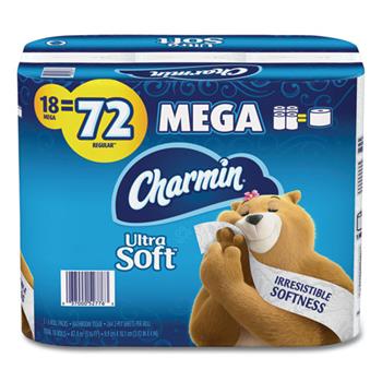 Charmin&#174; Ultra Soft Toilet Paper, Septic Safe, 2-Ply, White, 4&quot;W x 3.92&quot;L, 244 Sheets/Roll, 18 Rolls/Carton