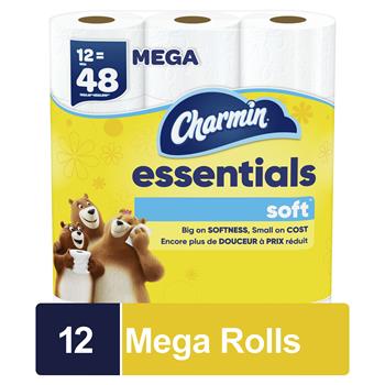 Charmin Essentials Soft Toilet Paper, Mega Rolls, 2-Ply, White, 12 Rolls Of 330 Sheets, 3,960 Sheets/Pack