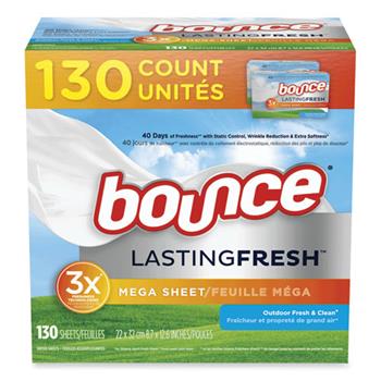 Bounce Fabric Softener Dryer Sheets, Outdoor Fresh and Clean, 3 Boxes of 130 Sheets, 390 Sheets/Carton