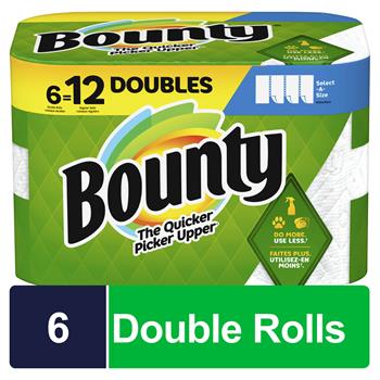 Bounty Select-A-Size Paper Towels, Double Rolls, White, 6 Rolls Of 90 Sheets, 540 Sheets/Carton