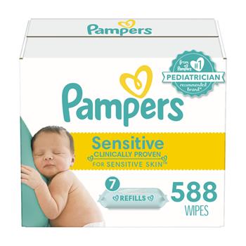 Pampers Baby Wipes, Sensitive Perfume Free, 7 Refill Packs, 588 Wipes/Carton