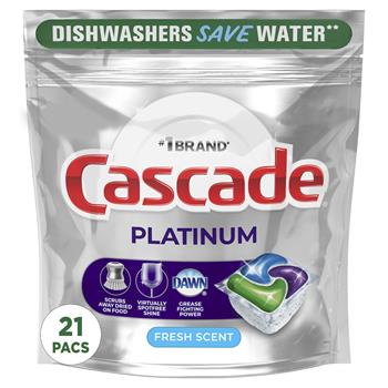 Cascade Platinum ActionPacs, Dishwasher Detergent Pods, Fresh Scent, 21 Pods/Pack