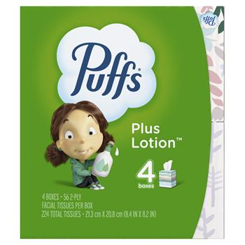 Puffs&#174; Plus Lotion Facial Tissue, White, 56 Tissues per Cube, 4 Boxes/Pack, 6 Packs /CT